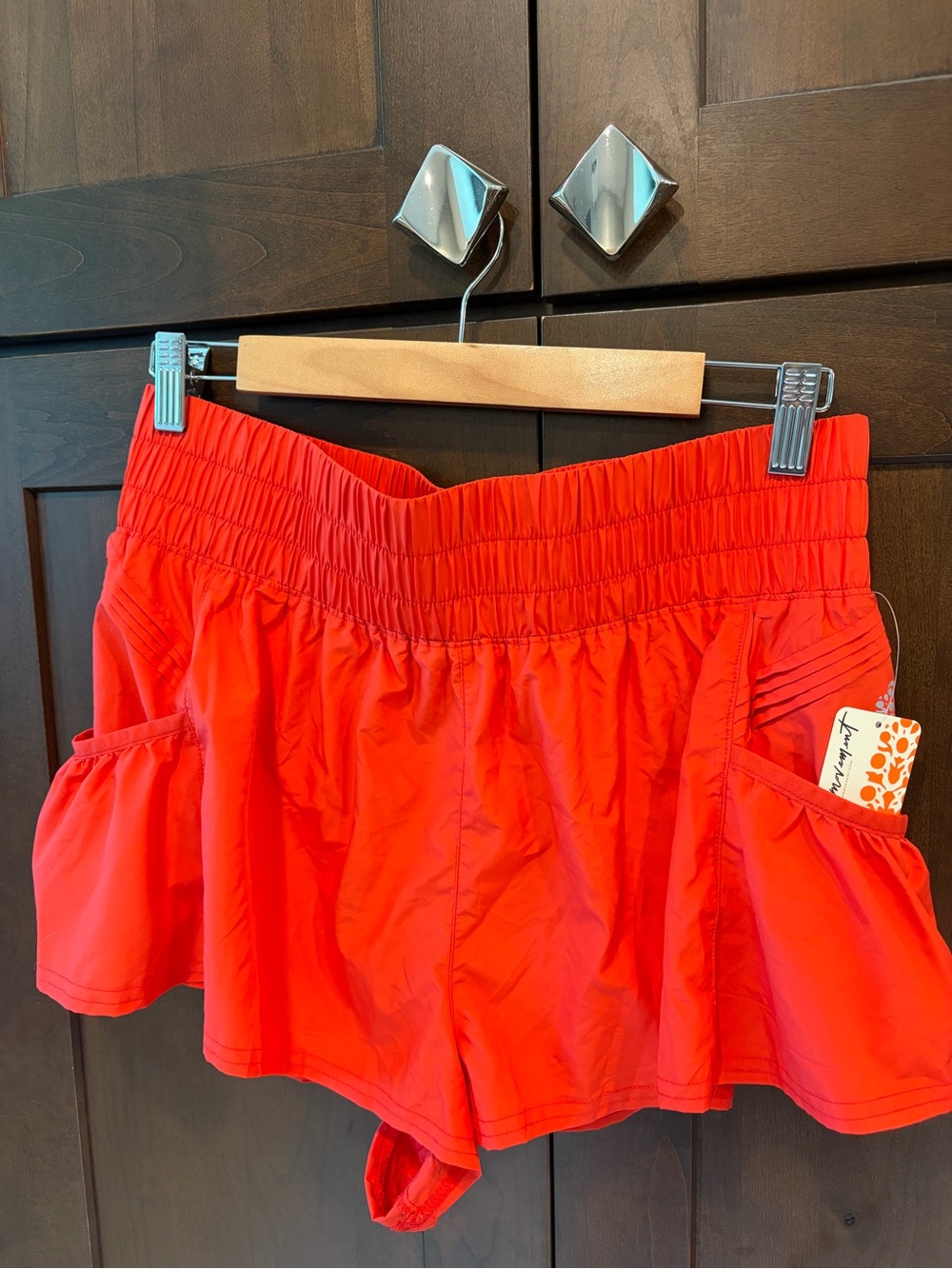 Free People Women’s Red Elastic-Waist Active Shorts